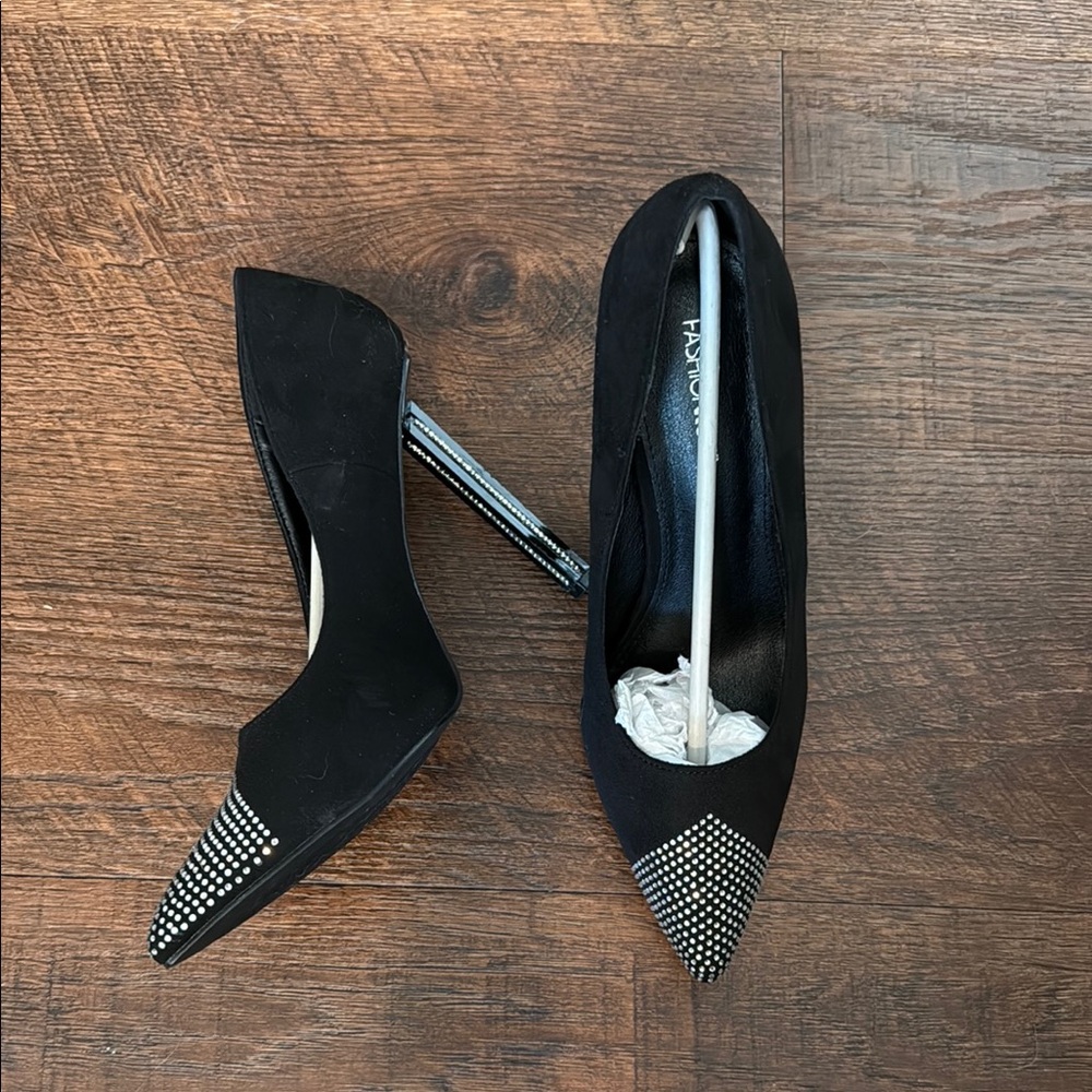 FN Black Rhinestone Heels Size 8.5